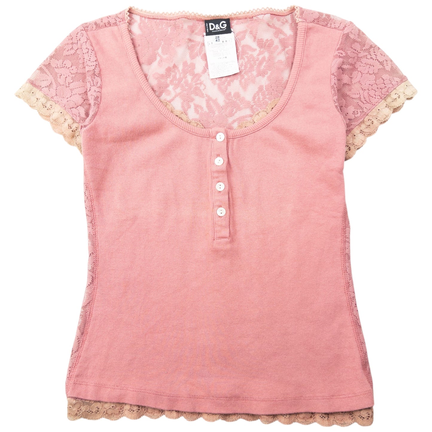 Vintage 2000s Dolce & Gabbana Knit Lace Top Womens Size S | Small, Pink