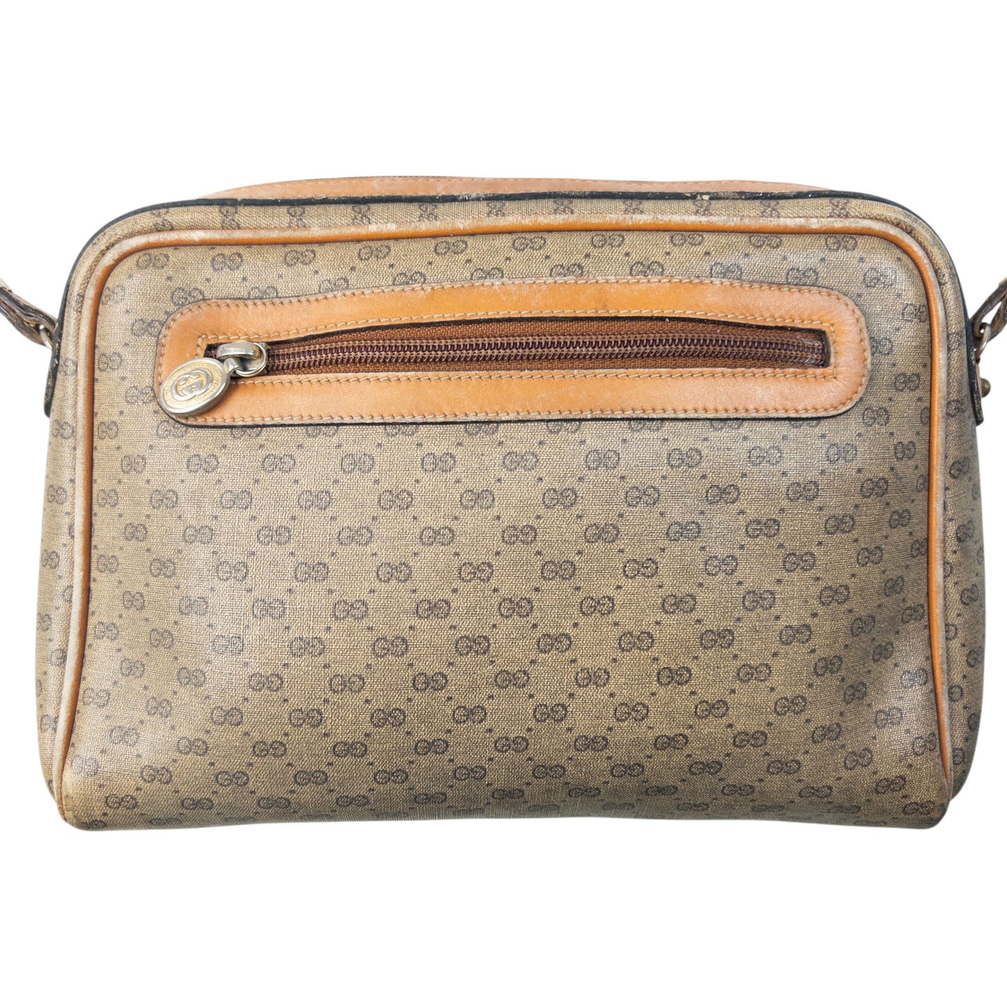 Vintage 80s Gucci Monogram Leather Crossbody Bag | O/S, Beige