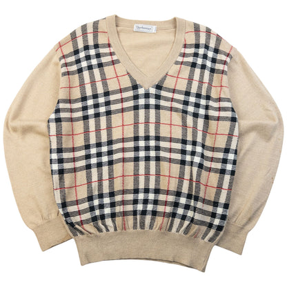 Vintage 90s Burberry Nova Check Jumper Size M | Medium, Beige