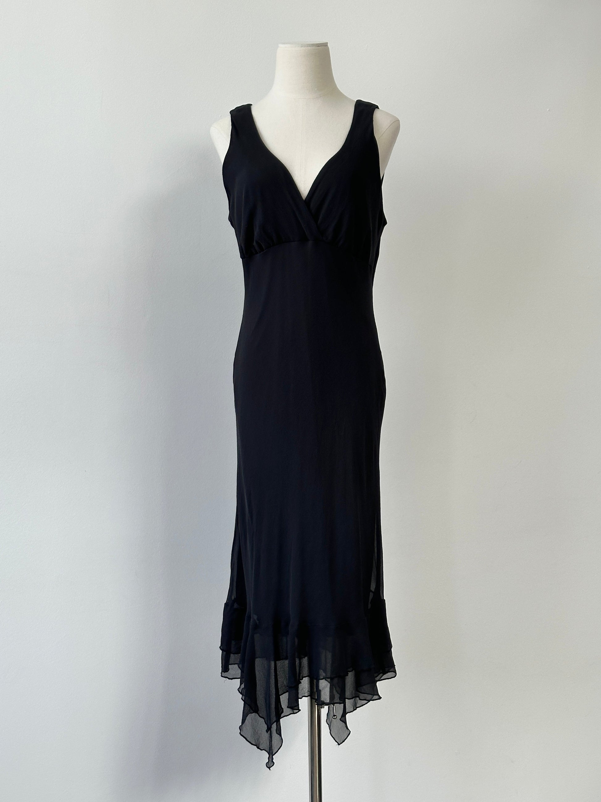 Vintage 2000s Pure Silk Handkerchief Hem Midi Maxi Dress - L