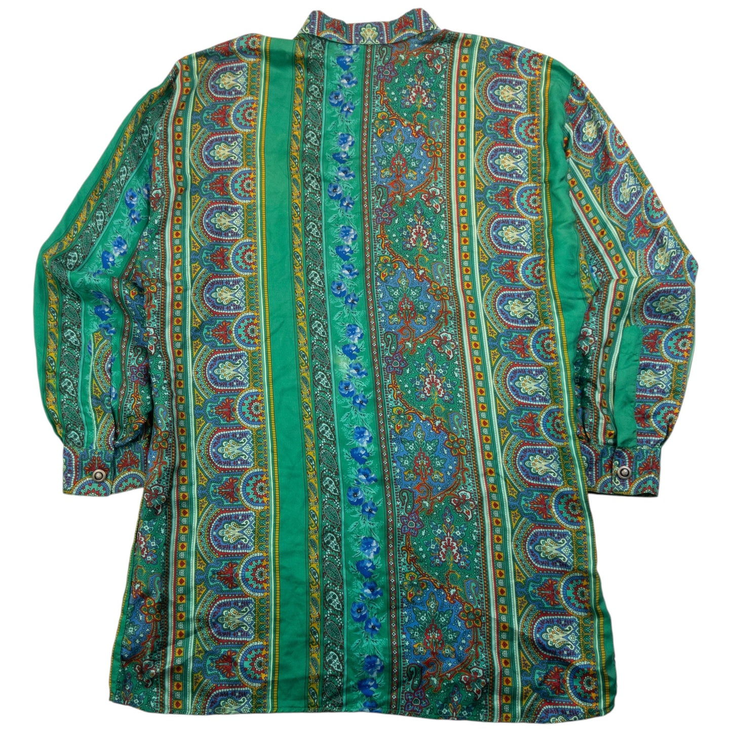 Vintage 90s Versace V2 Mosaic Paisley Print Long Sleeve Button Up Shirt Size S | Small, Green