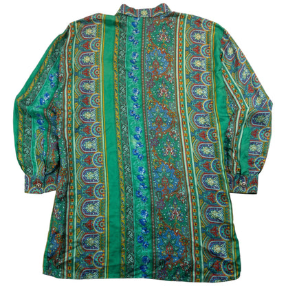 Vintage 90s Versace V2 Mosaic Paisley Print Long Sleeve Button Up Shirt Size S | Small, Green