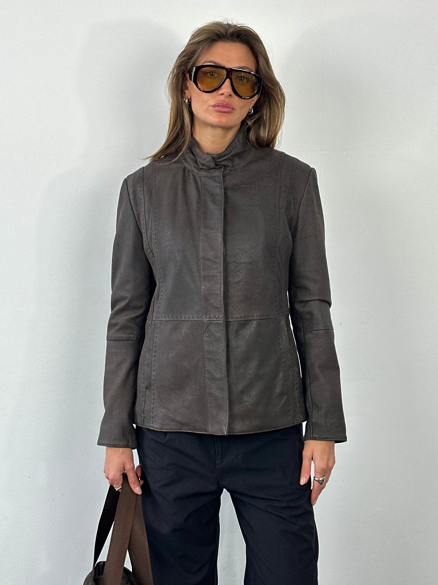 Vintage 1990s Leather High Neck Leather Jacket - S
