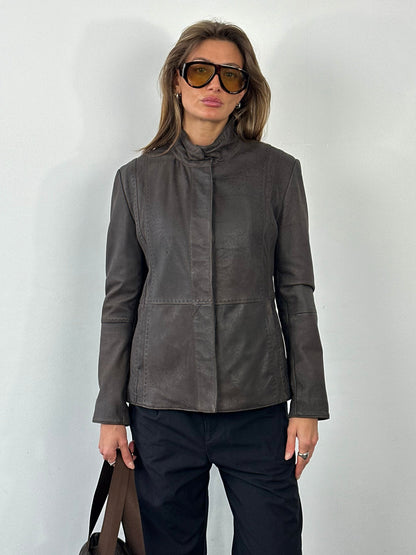 Vintage 1990s Leather High Neck Leather Jacket - S