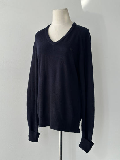 Christian Dior 1990s V-neck logo jumper in black, featuring the iconic Dior logo, size S-M, with a classic knit design.