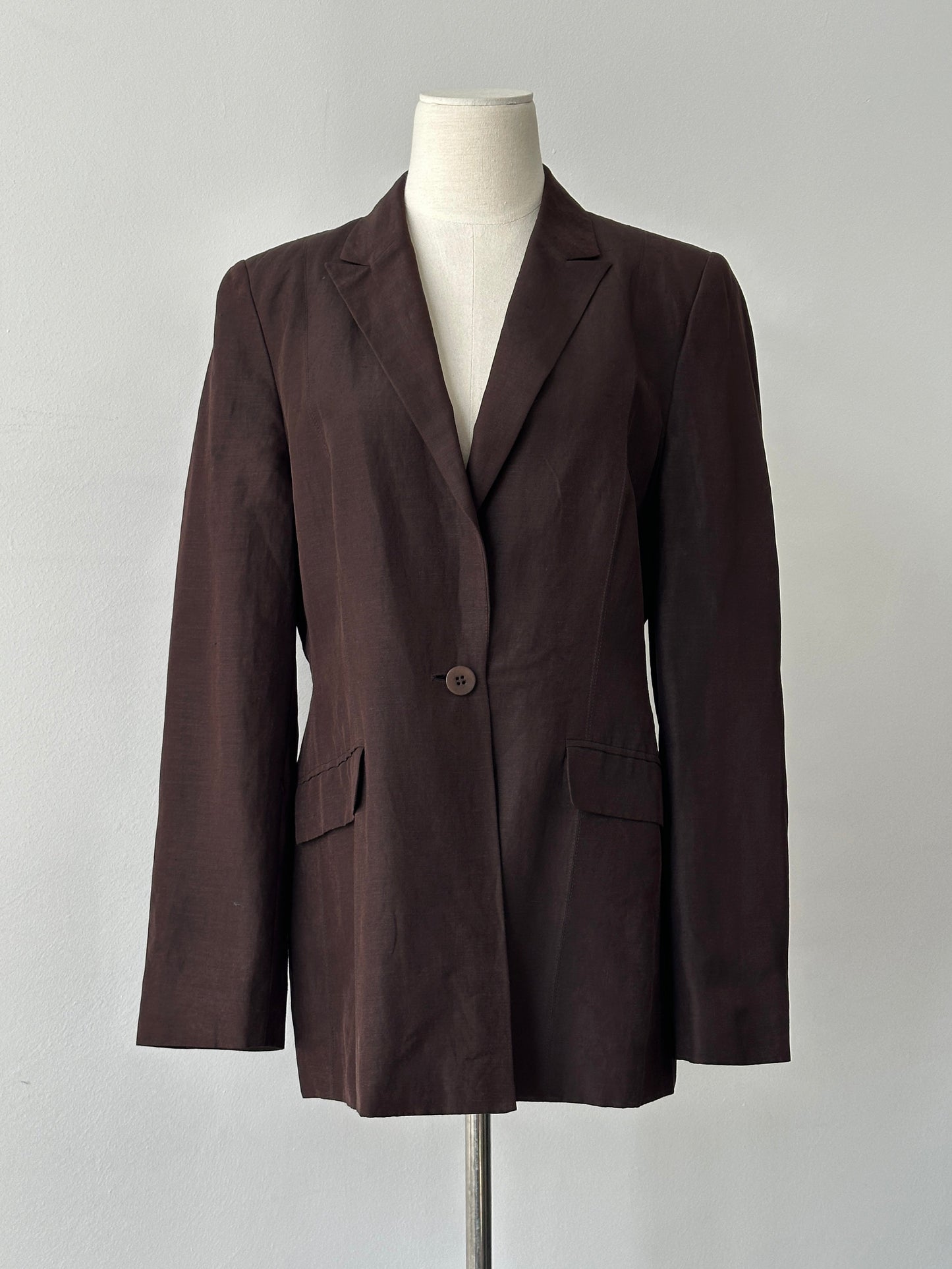 Vintage 1990s Silk Linen Single Breasted Jacket - M-L