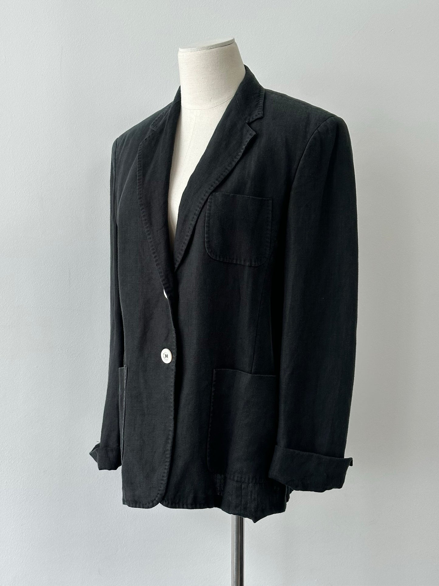 Max Mara 1990s Pure Linen Contrast Collar Single Breasted Blazer - S