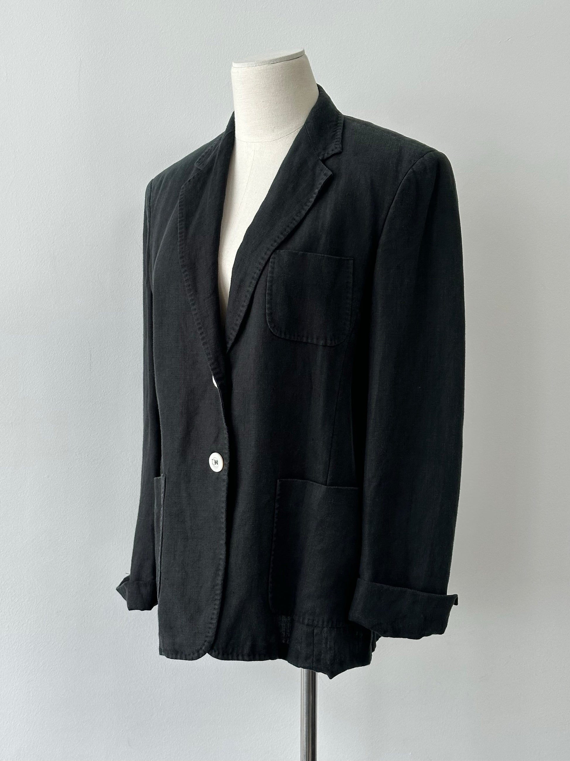 Max Mara 1990s Pure Linen Contrast Collar Single Breasted Blazer - S