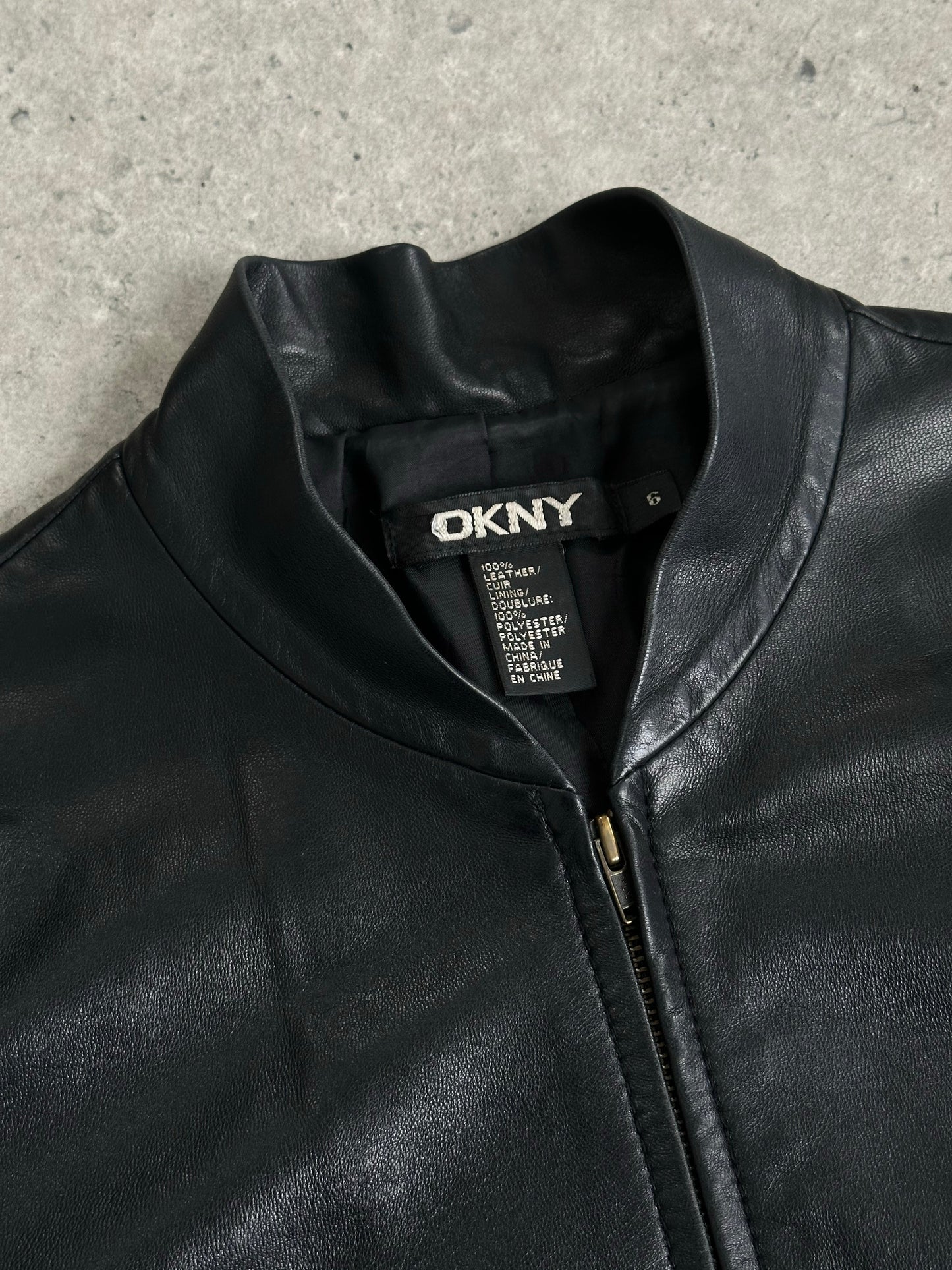 DKNY 2000s Smooth Fitted Leather Jacket - S