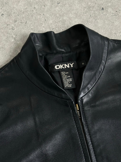 DKNY 2000s Smooth Fitted Leather Jacket - S