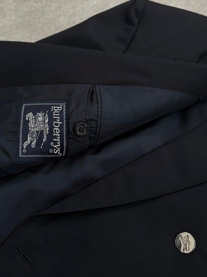 Burberry 1980s pure wool double-breasted blazer in size 46R, featuring a classic tailored fit with buttons and lapel details.