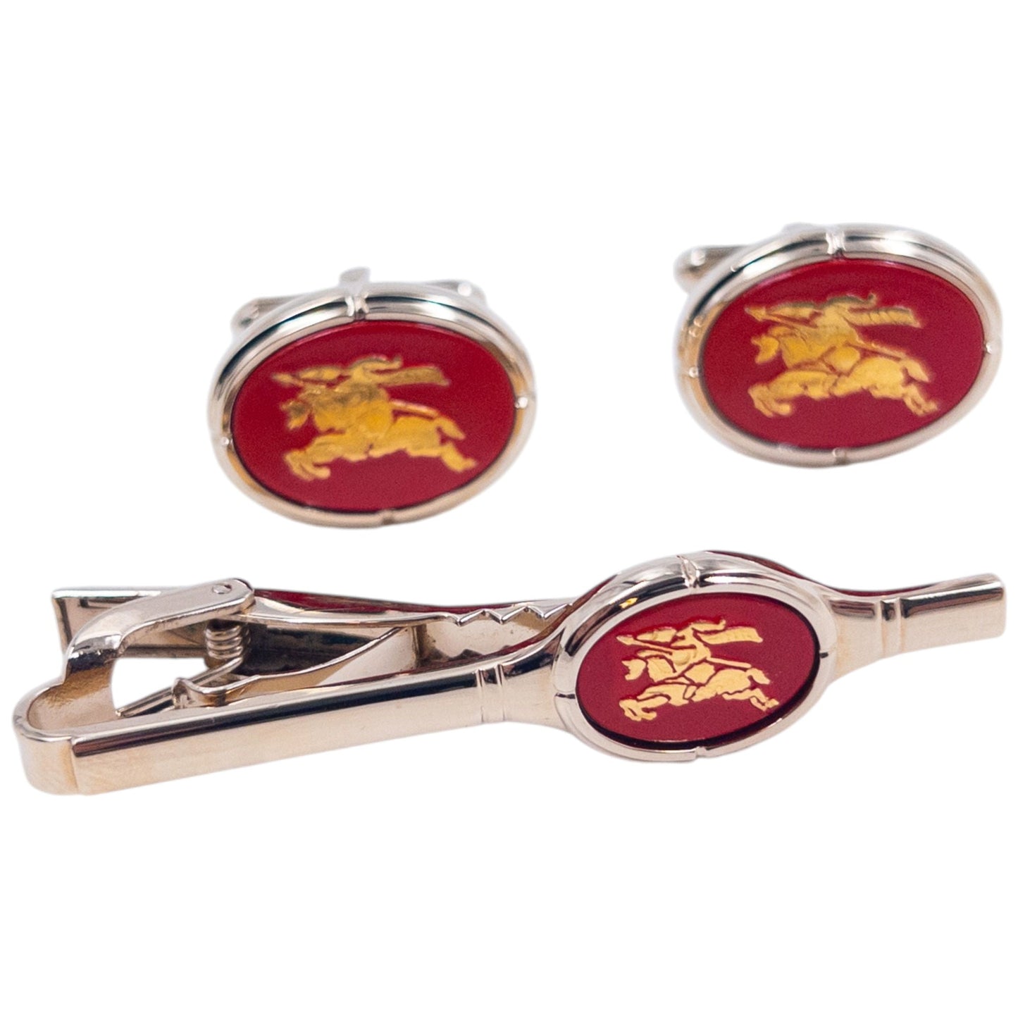 Vintage 90s Burberry Cufflinks & Tie Clip Set | O/S, Gold