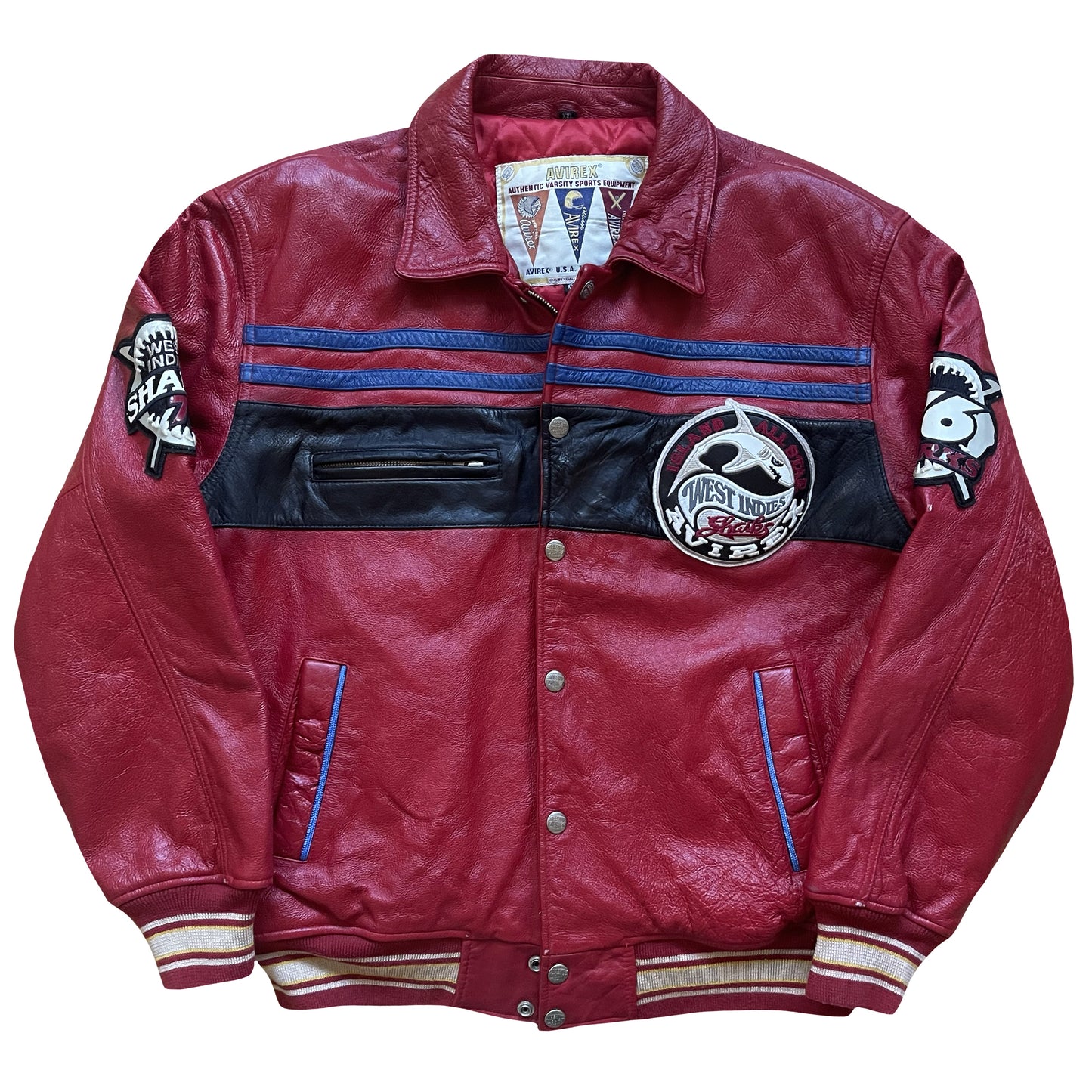 Avirex 'West Indies Sharks' Leather Varsity Jacket - XL | XL, Red