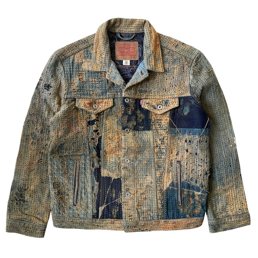 Boro Sashiko Distressed Denim Trucker Jacket - XL