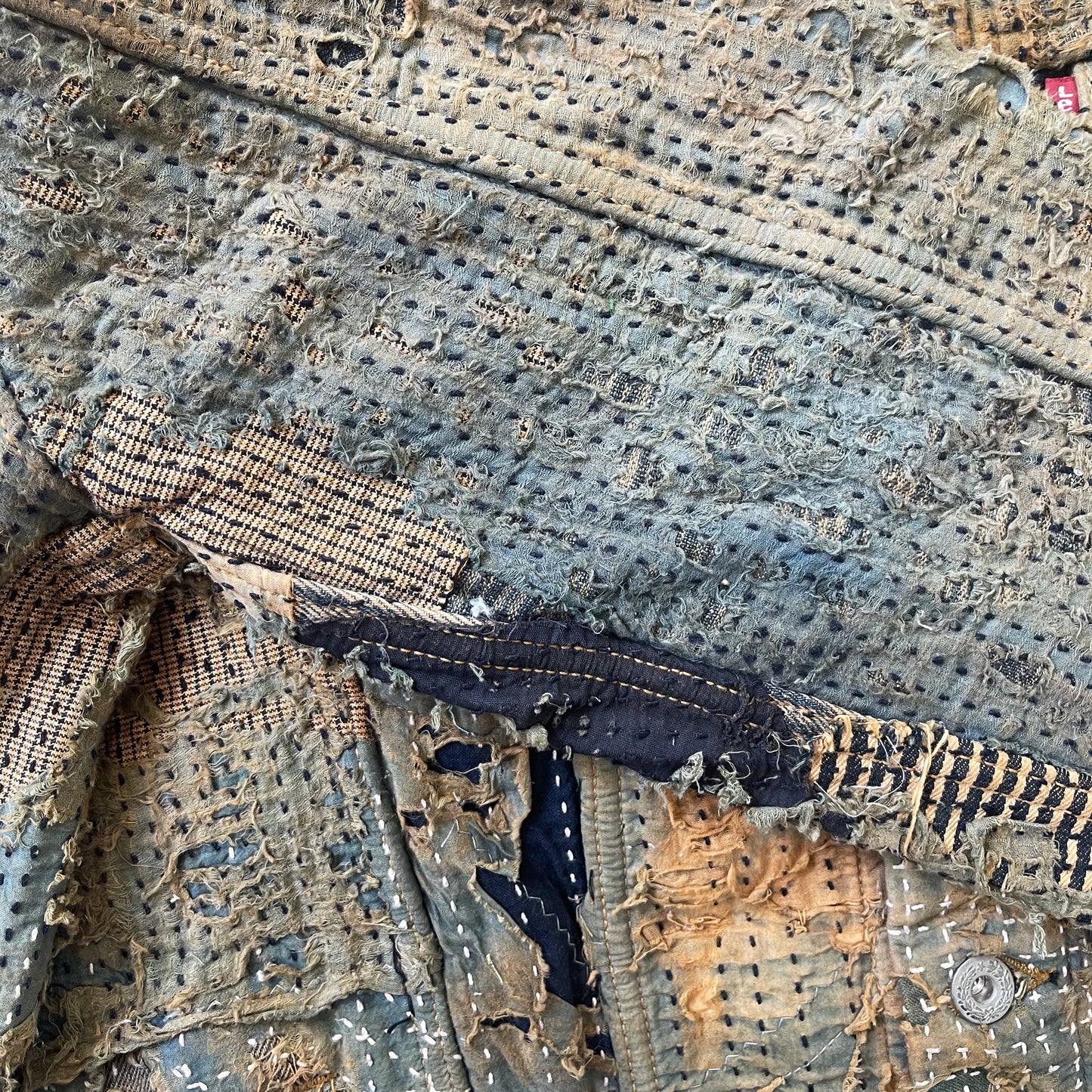 Boro Sashiko Distressed Denim Trucker Jacket - XL