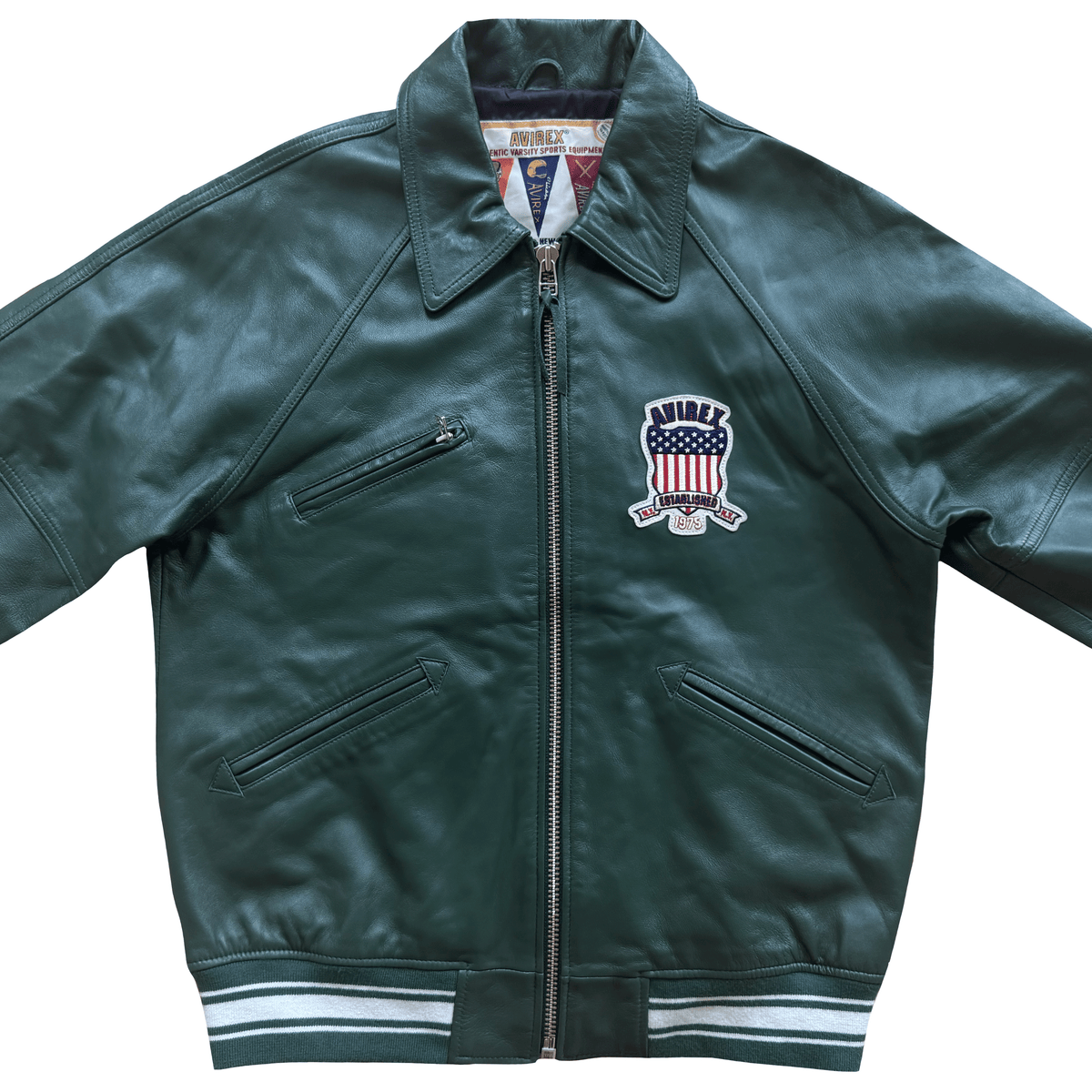 Avirex USA Signature Leather Varsity Jacket - L | Large, Green