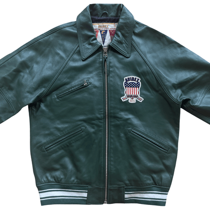 Avirex USA Signature Leather Varsity Jacket - L | Large, Green