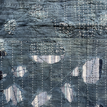 Indigo Collarless Boro Denim Jacket - M