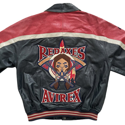 Avirex Red Axes Leather Varsity Jacket - M