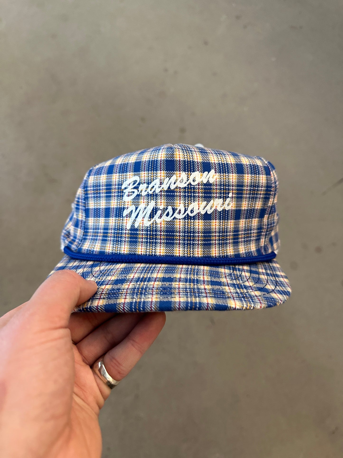 1990's Branson Missouri Check Cap | O/S, Blue Plaid