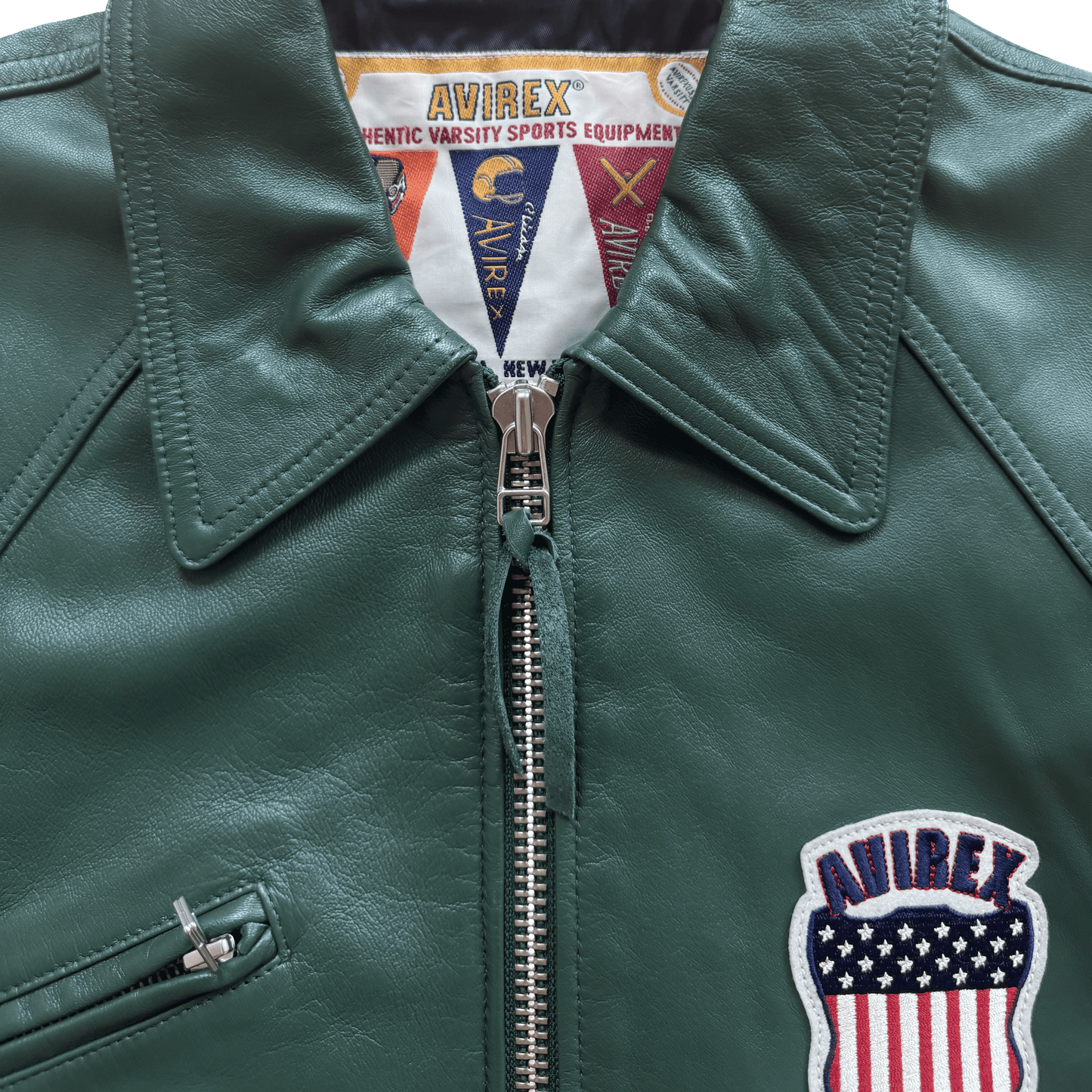 Avirex USA Signature Leather Varsity Jacket - L | Large, Green