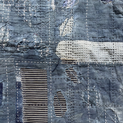 Indigo Collarless Boro Denim Jacket - M