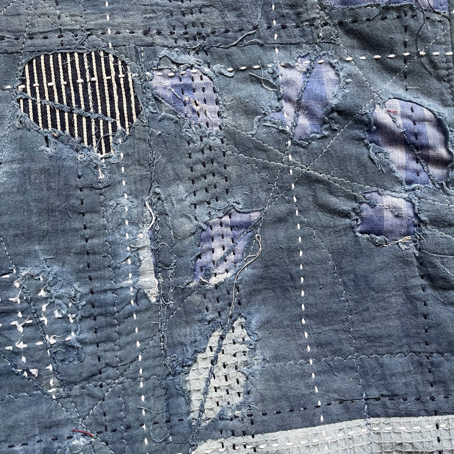 Indigo Collarless Boro Denim Jacket - M