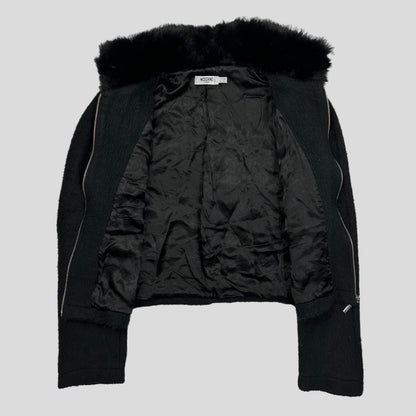 Moschino Jeans 00’s Rabbit Fur Collar Cropped Furry Jacket - UK8-12 | Large, Black
