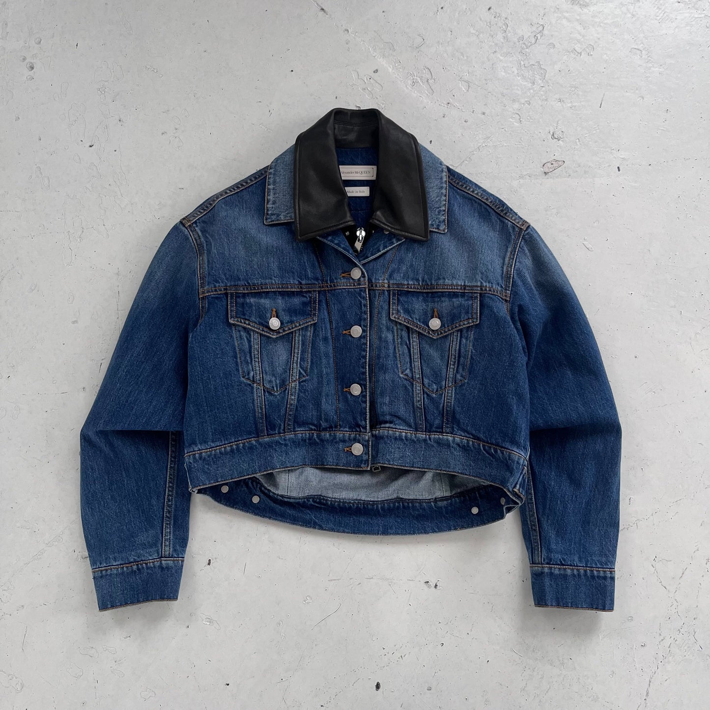 ss2022 alexander mcqueen denim/leather jacket | Blue, Red