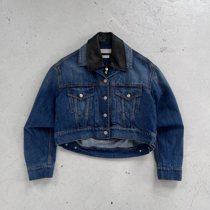 ss2022 alexander mcqueen denim/leather jacket | Blue, Red