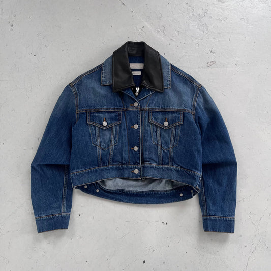 ss2022 alexander mcqueen denim/leather jacket | Blue, Red