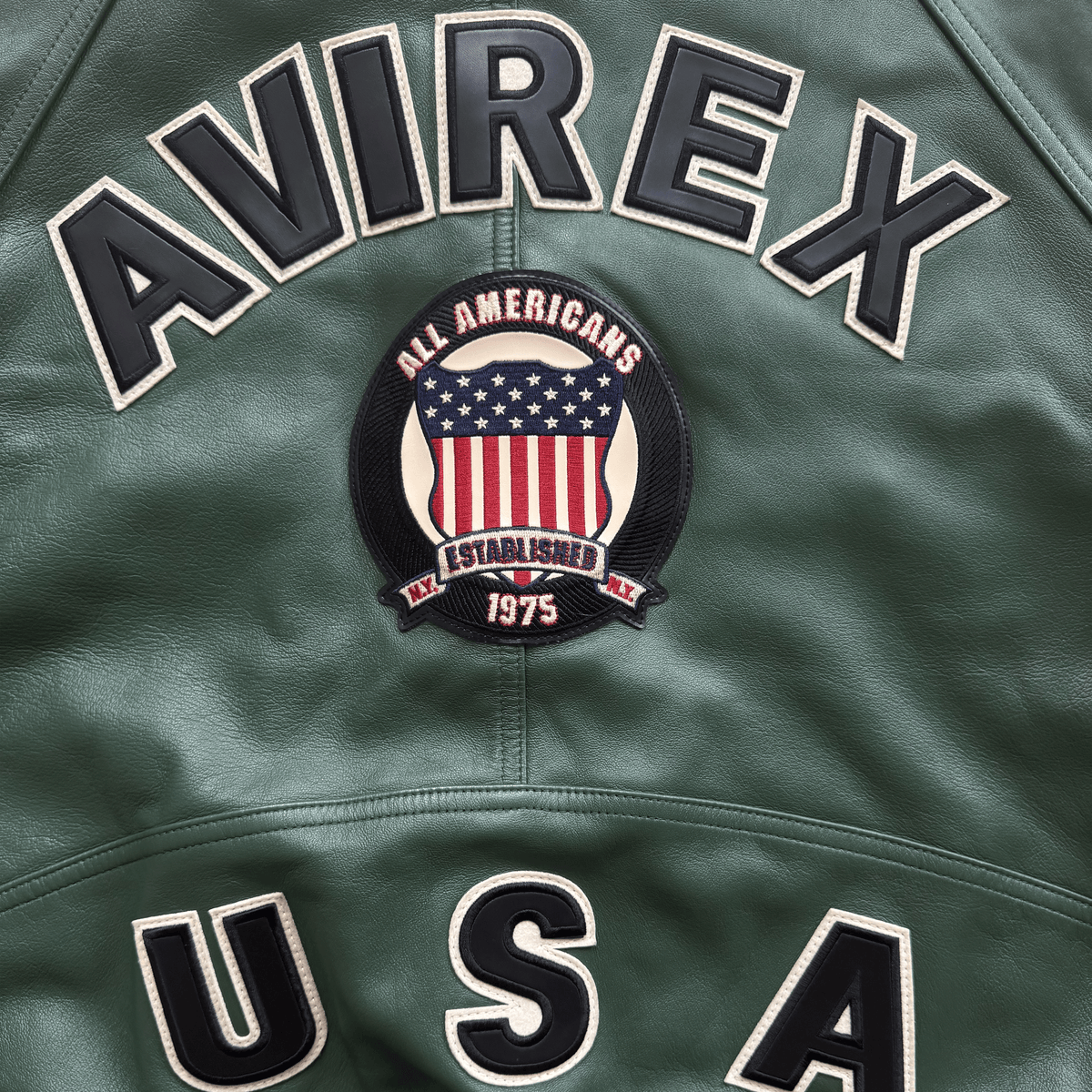 Avirex USA Signature Leather Varsity Jacket - L | Large, Green