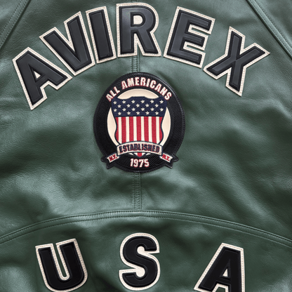 Avirex USA Signature Leather Varsity Jacket - L | Large, Green