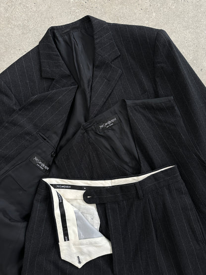 Yves Saint Laurent Pour Homme 1990s Brushed Wool Pinstripe Three Piece Suit - 40R/W30