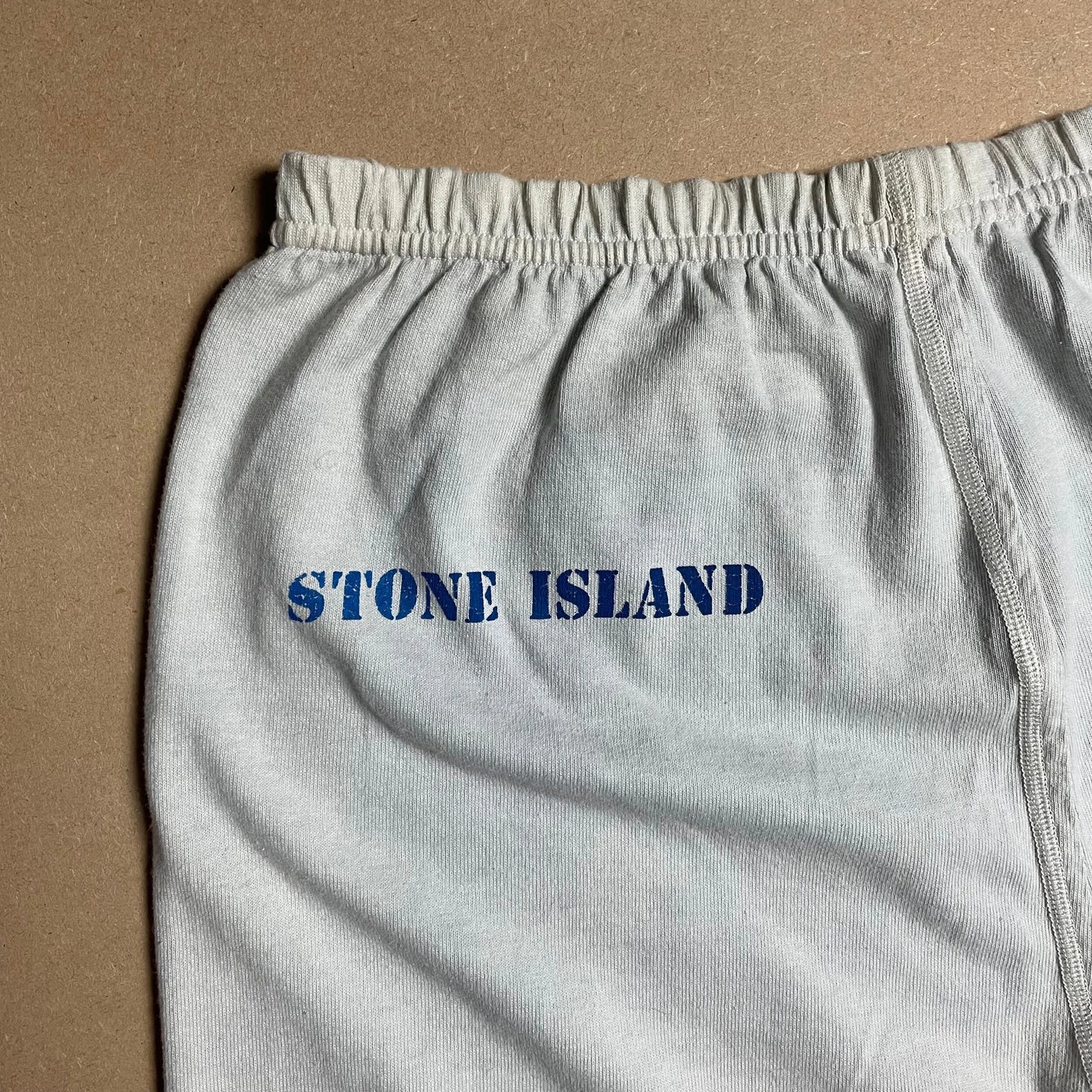 S/S 1989 Egg Shell Blue Light Cotton Stretch Reflective Spell Out Sweatpants