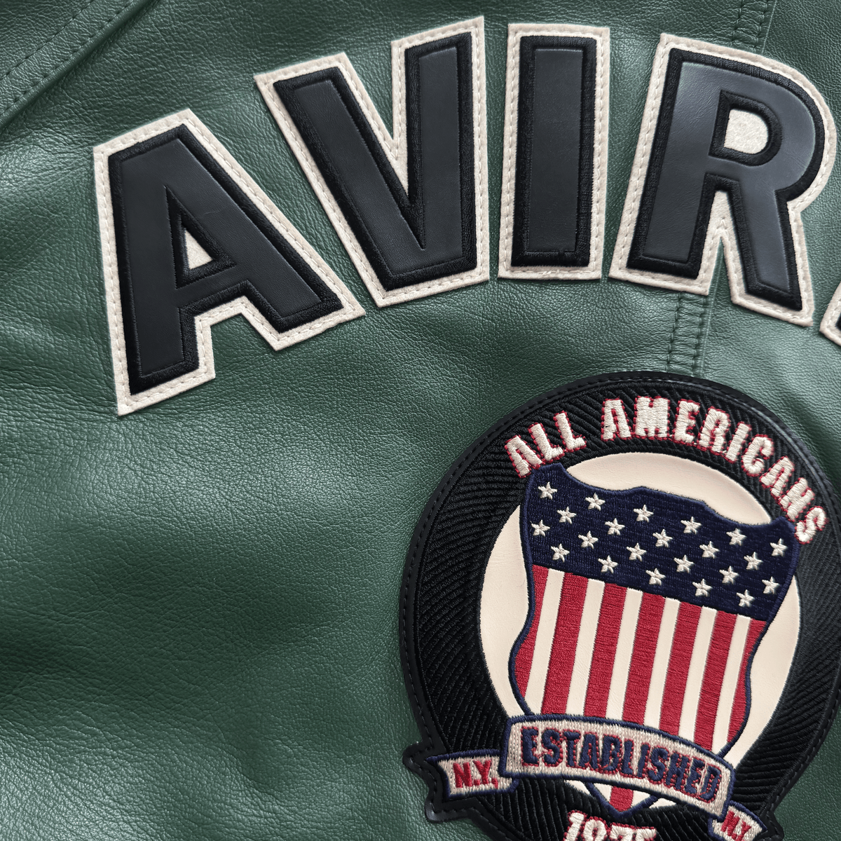 Avirex USA Signature Leather Varsity Jacket - L | Large, Green