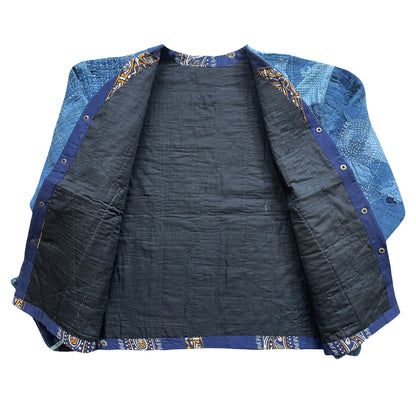 Indigo Collarless Boro Denim Jacket - M