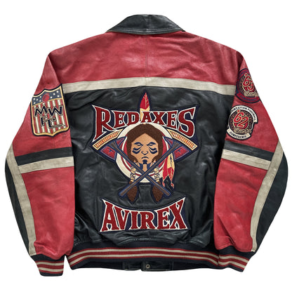 Avirex Red Axes Leather Varsity Jacket - M