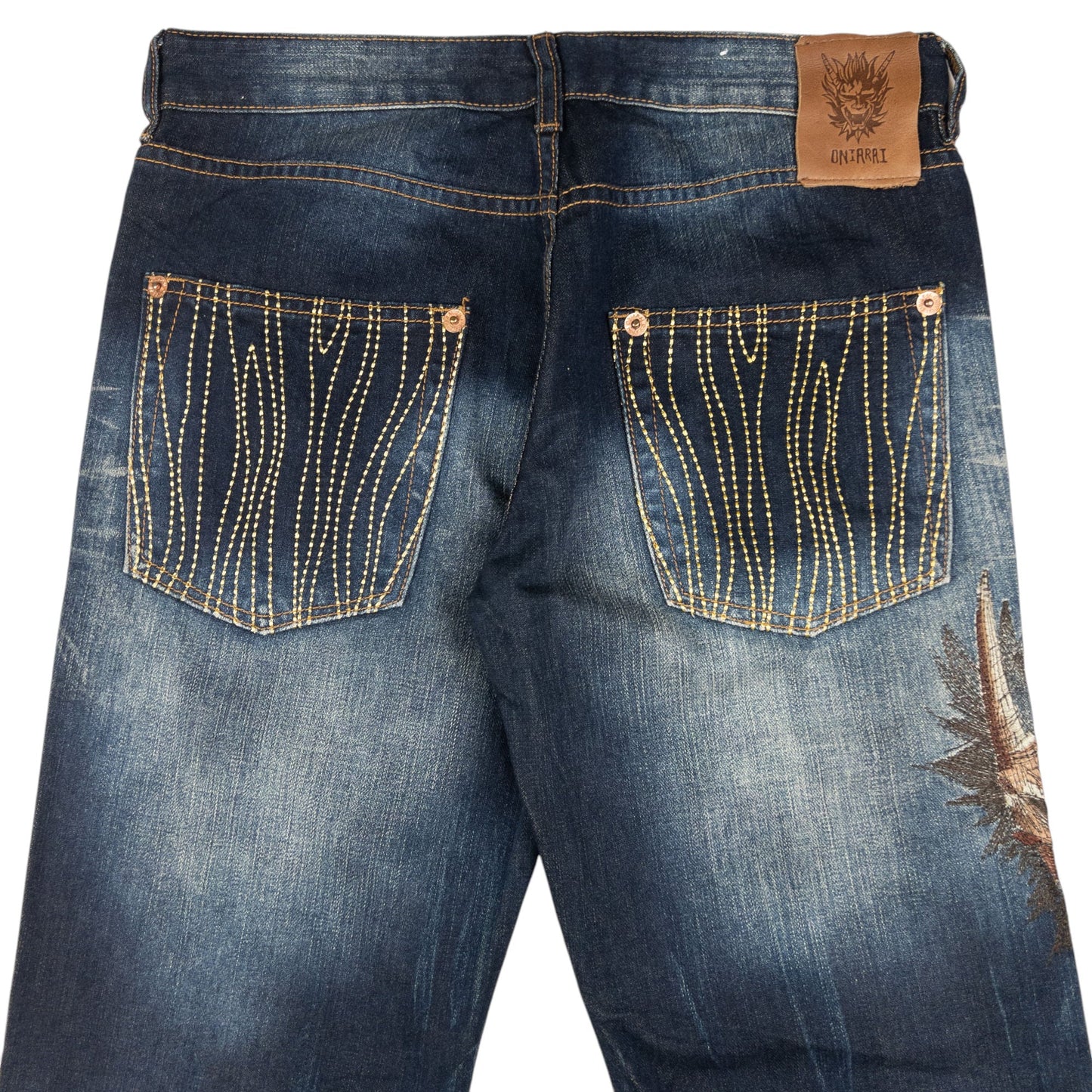 Vintage Oniarai Embroidered Monster Japanese Denim Jeans Size W31