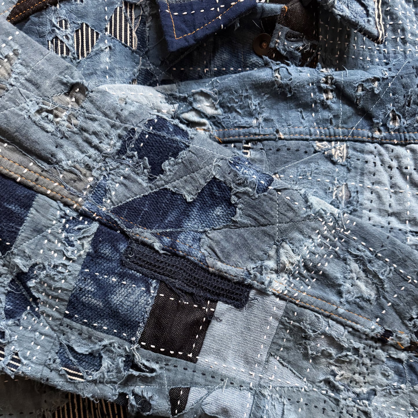 Indigo Boro Sashiko Distressed Denim Trucker Jacket - XL