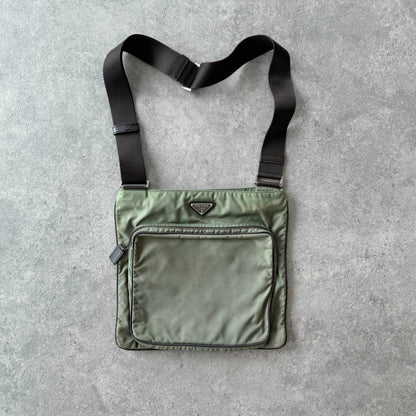 Prada Milano 2000s cross body nylon bag (12”x11”)