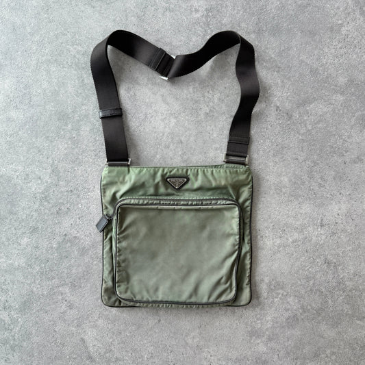 Prada Milano 2000s cross body nylon bag (12”x11”)