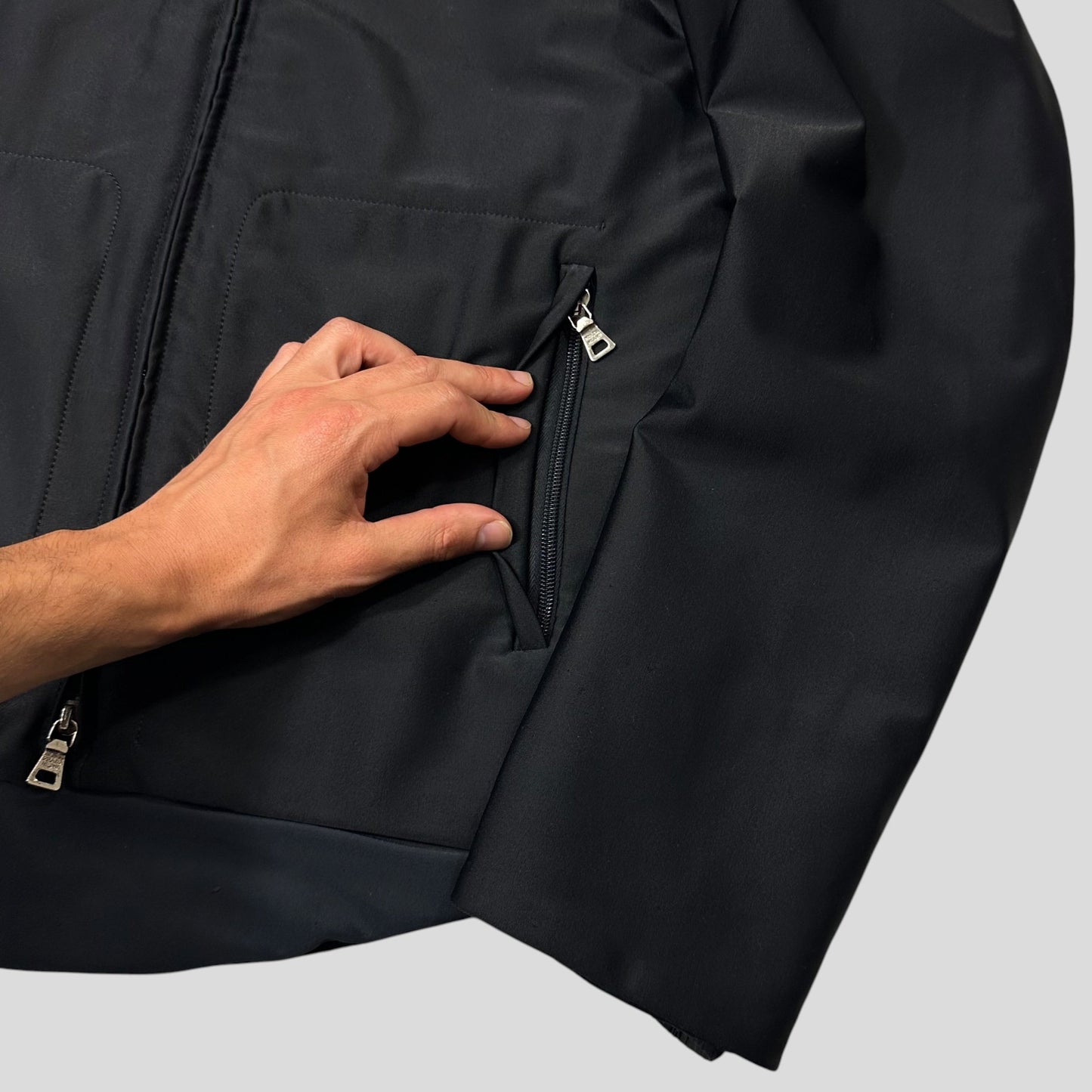 Prada Sport 1999 Jet Black Stash Pocket Soft Nylon Cycle Jacket - IT48 | Default Title, Jet Black
