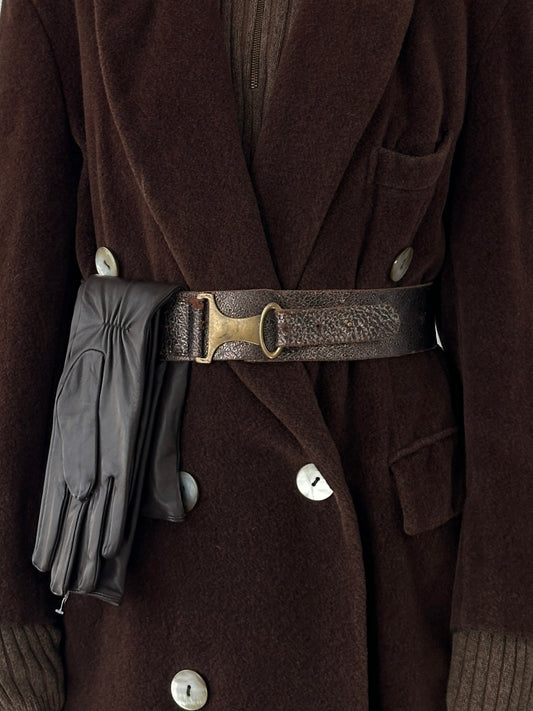 Italian Vintage 1990s Distressed Metallic Leather Belt - W32