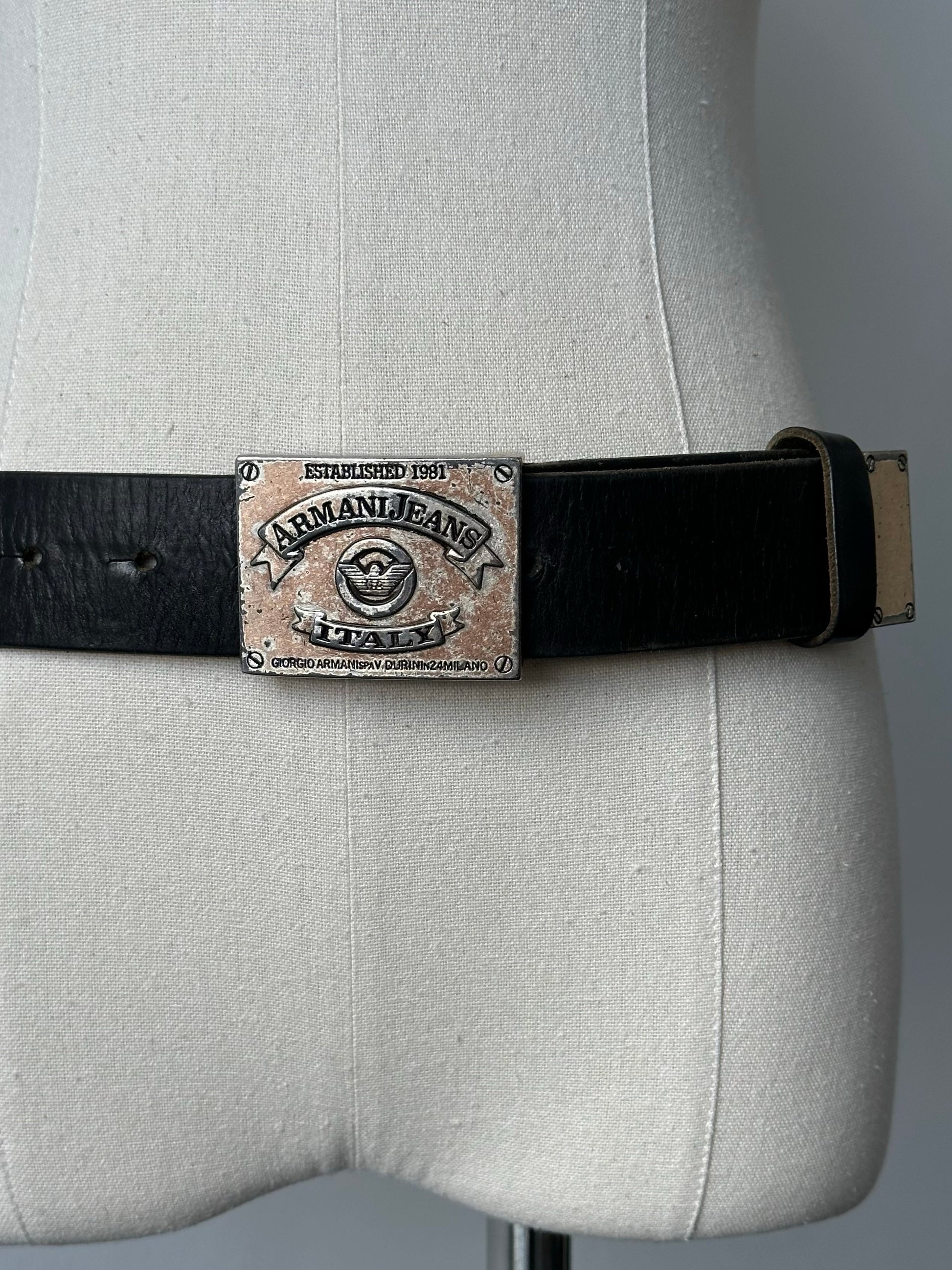 Armani Jeans 1990s Logo Buckle Leather Belt - W24-32