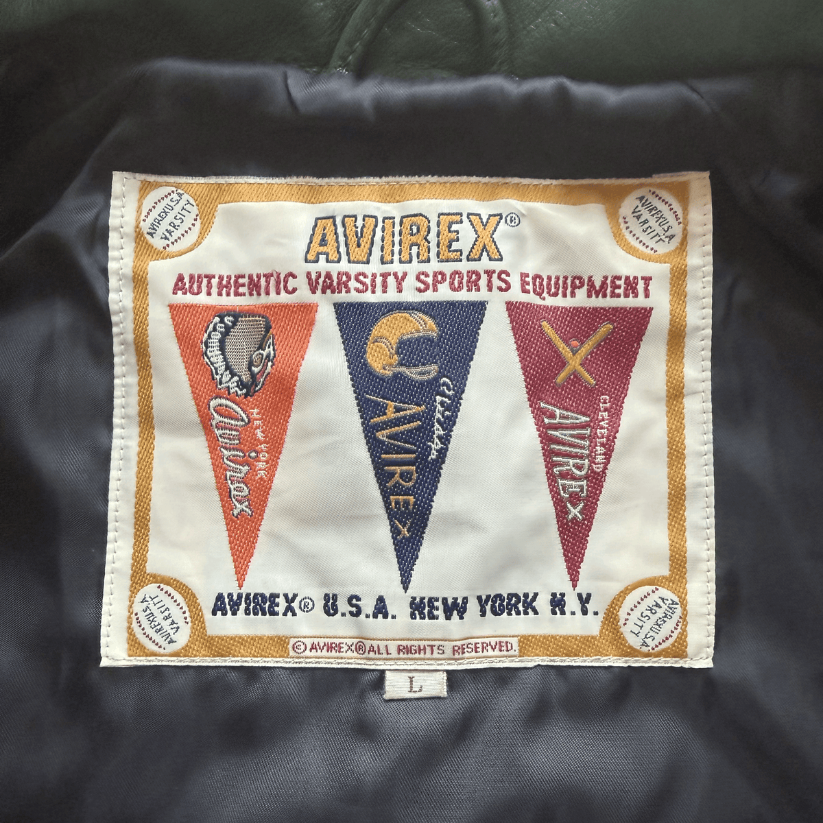 Avirex USA Signature Leather Varsity Jacket - L | Large, Green
