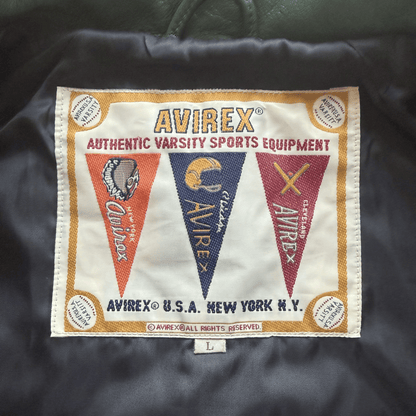 Avirex USA Signature Leather Varsity Jacket - L | Large, Green