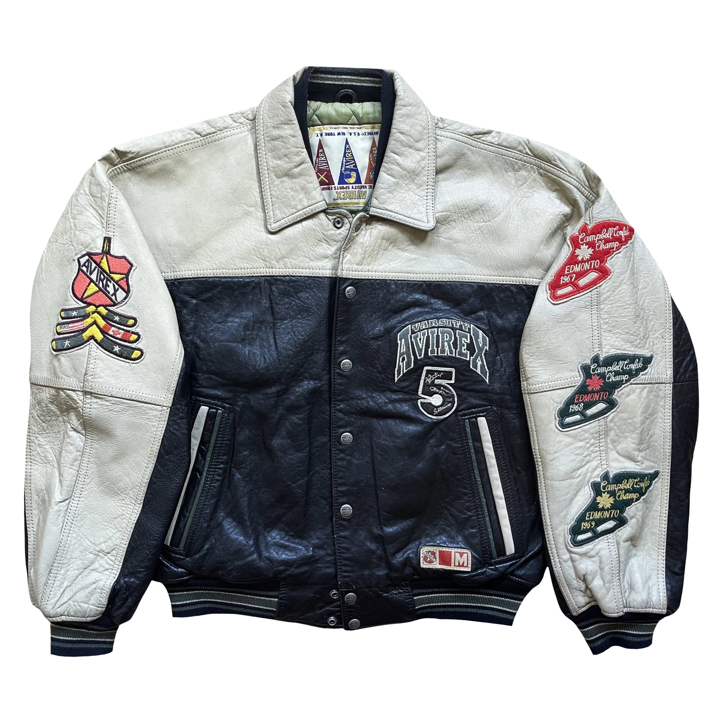 Avirex 'North West Wild Bears' Leather Varsity Jacket - M