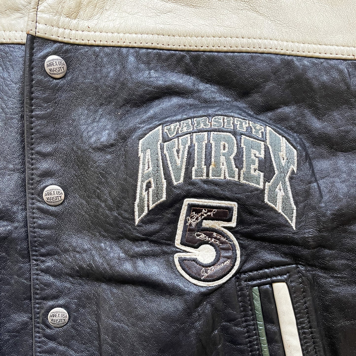 Avirex 'North West Wild Bears' Leather Varsity Jacket - M