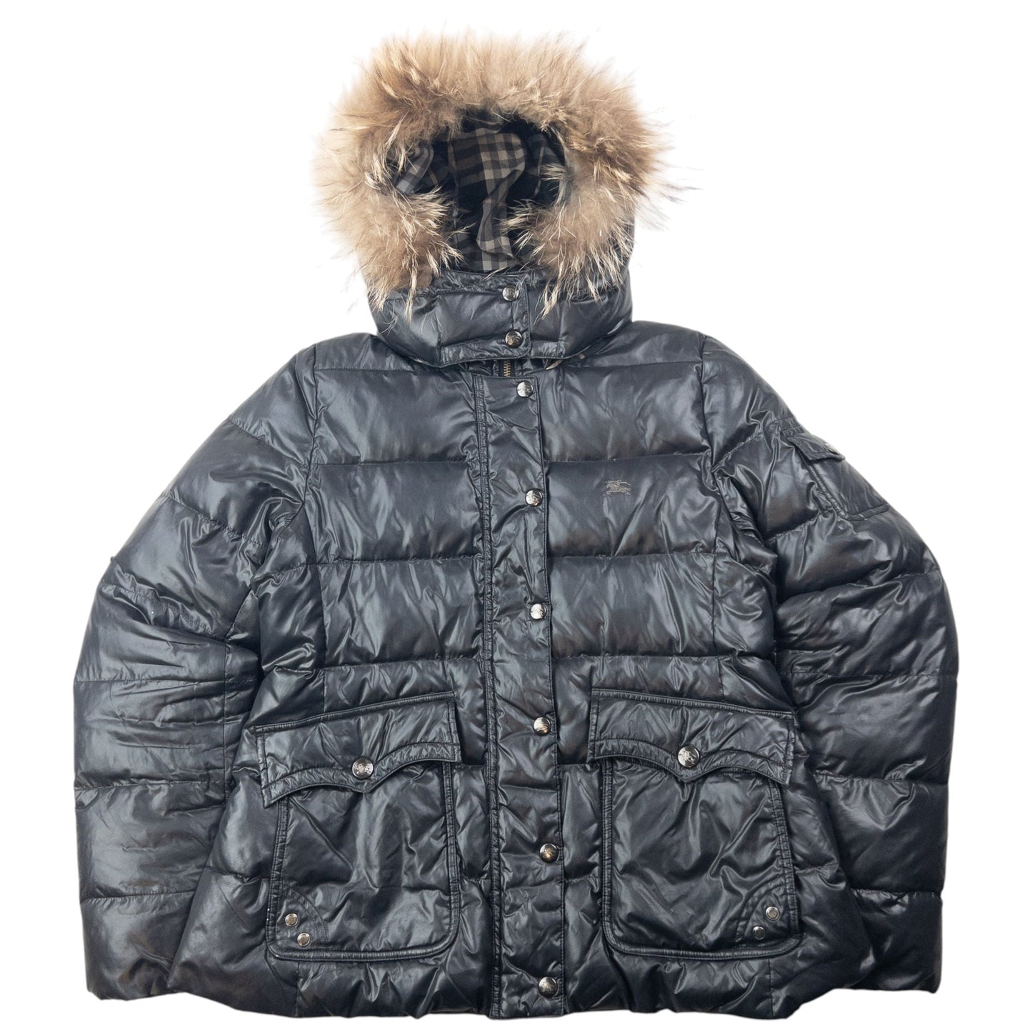 Vintage 2000s Burberry Blue Label Fur Hood Puffer Jacket Womens Size M | Medium, Multicoloured
